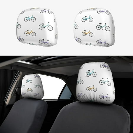 2 PCS Car Headrest Cover Modern Bike Pattern colorful Soft Car Seat Head Rest Cover Protector Interior Car Accessories Seat Covers for Cars Truck Auto Only Covers