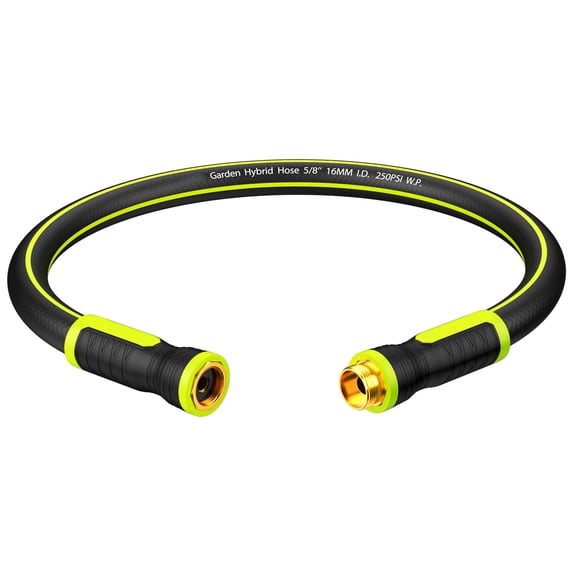 3FT Heavy Duty Garden Hose 5/8 Inch Premium Rubber 3-Layer Flexible Hybrid Lightweight Water Hose with Full Brass Fittings for Outdoor Watering, Black