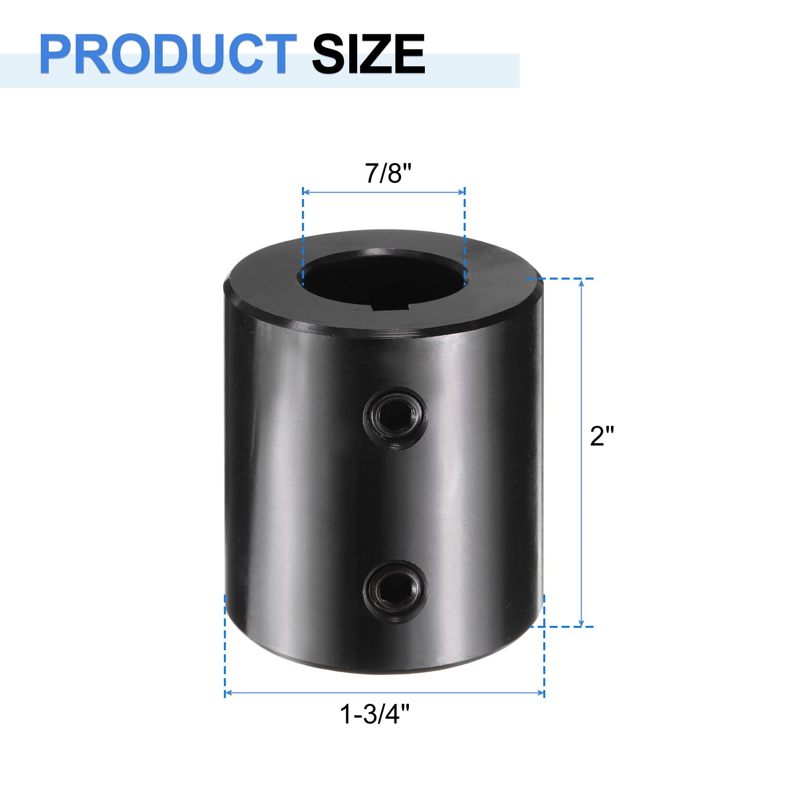 Uxcell Shaft Coupling, 7/8" Bore 1-3/4" OD 2" Length Black Oxide Plated Steel Rigid Coupling for 3D Printers Motor Wheel(2 Set Screws)