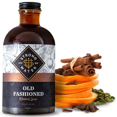 Strongwater Old Fashioned Mix - Makes 32 Cocktails - Handcrafted Old Fashioned Syrup with Bitters, Orange, Cherry, Demerara Sugar - Craft Cocktail Mixer, Just Mix with Bourbon,Whiskey - 1 Pack
