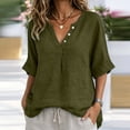 thumbnail image 3 of Tops for Women Casual 100% Cotton V-Neck Button Five-Quarter Sleeve Top, 3 of 8