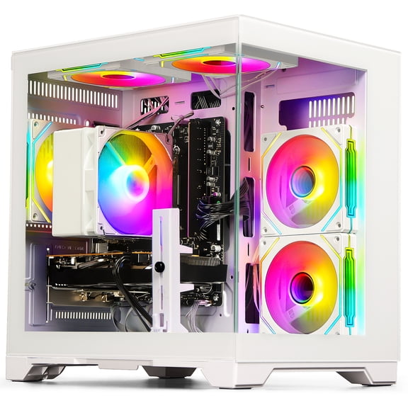 WIWB Gaming Desktop PC, AMD Ryzen 5 4500, RX 6500 XT 4GB, 16GB DDR4, 512GB NVMe SSD, WiFi 6, Windows 11 Pro, White