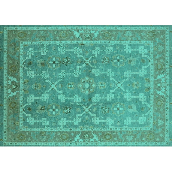 Ahgly Company Indoor Rectangle Oriental Turquoise Blue Industrial Area Rugs, 8' x 10'
