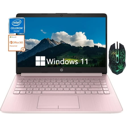 HP 14" Laptop for Student and Business, Ultral Light Laptops, Intel Celeron N4120(Quad-Core),16GB RAM,64GB eMMC,Intel UHD Graphics,1-Year Office 365,Windows 11 S,Pink