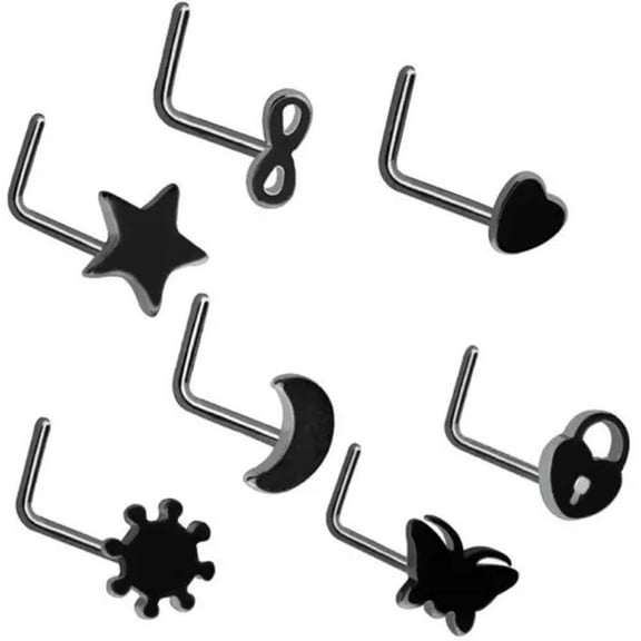 GKNET 7PCS Surgical Steel Small Thin Cute Star Screw Nose Stud Ring Piercing JewelYEHQ-Black
