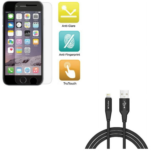 iPhone 8/7/6S/6 - Charger Cord 10ft USB Cable w Film TPU Screen Protector - Power Wire Braided Long Sync, Anti-Glare Anti-Fingerprint Matte for iPhone 8/7/6S/6