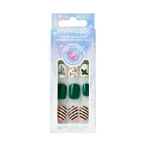 KISS imPRESS Holiday Press on Nails, Design, Tree-mendous, Green, Short Squoval, 30 Count