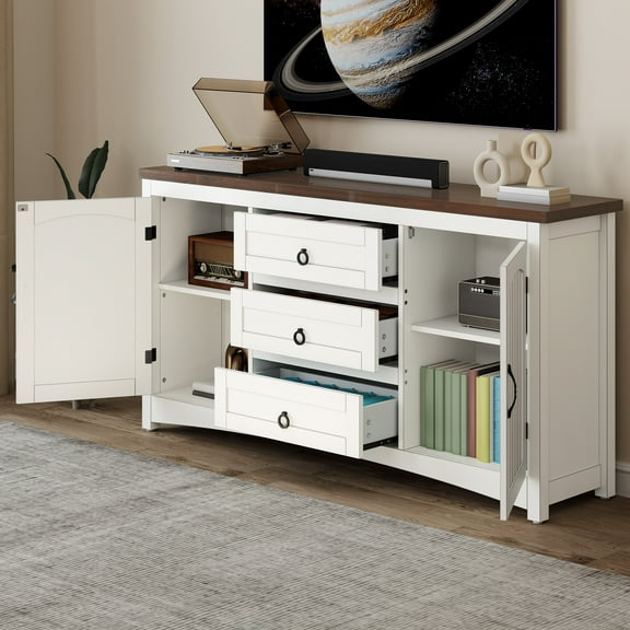 Uforic 59.8" Sideboard Buffet Cabinet with Drawers & Doors, Storage Cabinet with Adjustable Shelf, White