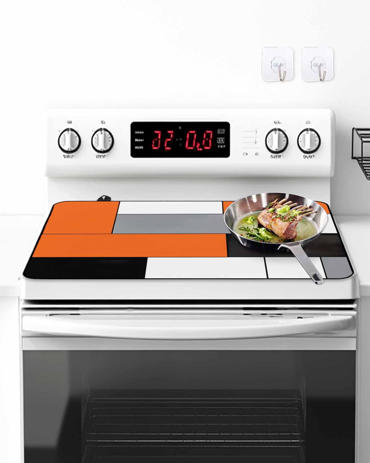 Stove Top Covers for Electric Stove, Burnt Orange Black Grey Glass Stovetop Cover Protector, Modern Irregular Geometric Abstract Induction Cooktop Protector Oven Mat for Kitchen Countertop 24"x21"