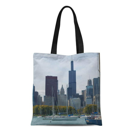 ASHLEIGH Canvas Tote Bag Chicago Skyline Reusable Handbag Shoulder Grocery Shopping (Best Grocery Delivery Chicago)