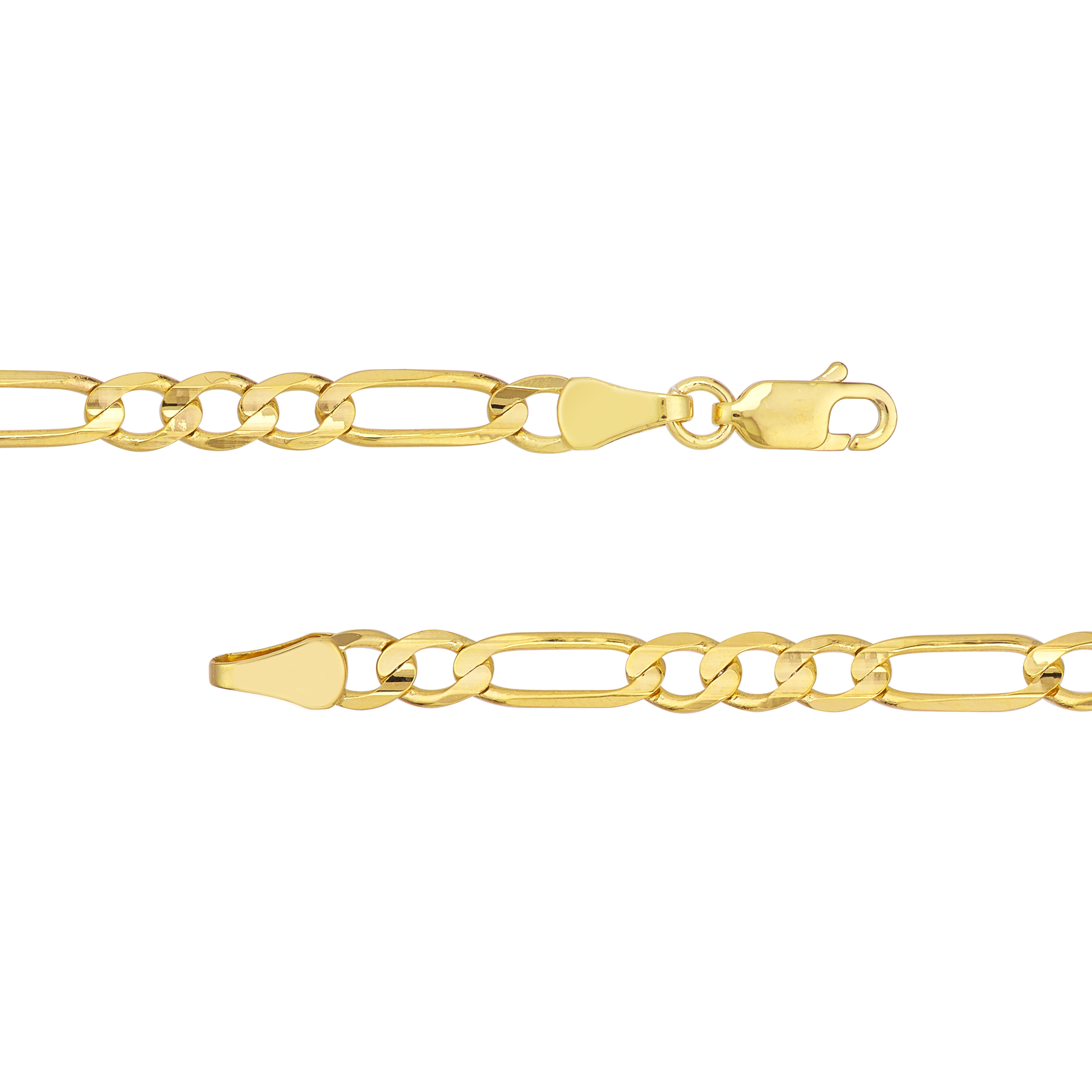 10K Yellow Gold 22" 4.5mm Light Concave Figaro Chain Necklace w/ Lobster Lock - Unisex