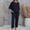 Black, variant on Outfmvch summer linen sets for women Casual Tracksuit Roll Sleeve Women's Lounge Sets Pants and Shirt Set for Women 2 Piece Sleepwear Linen 2 Piece Set for Women Lightweight Lounge Set Black L