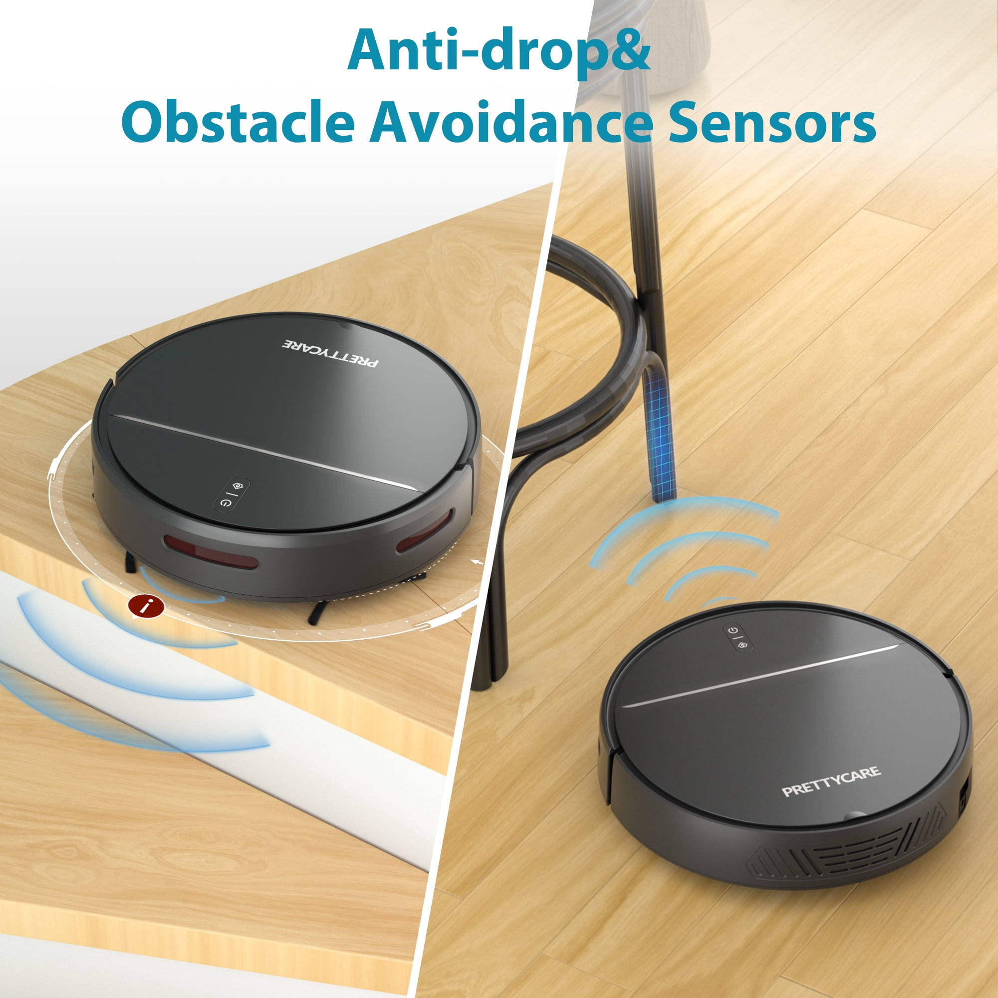 (2 pack) PrettyCare Robot Vacuum Cleaner with 2800Pa,Featured Carpet Boost,Tangle-Free,Ultra Slim,Self-Charging C1