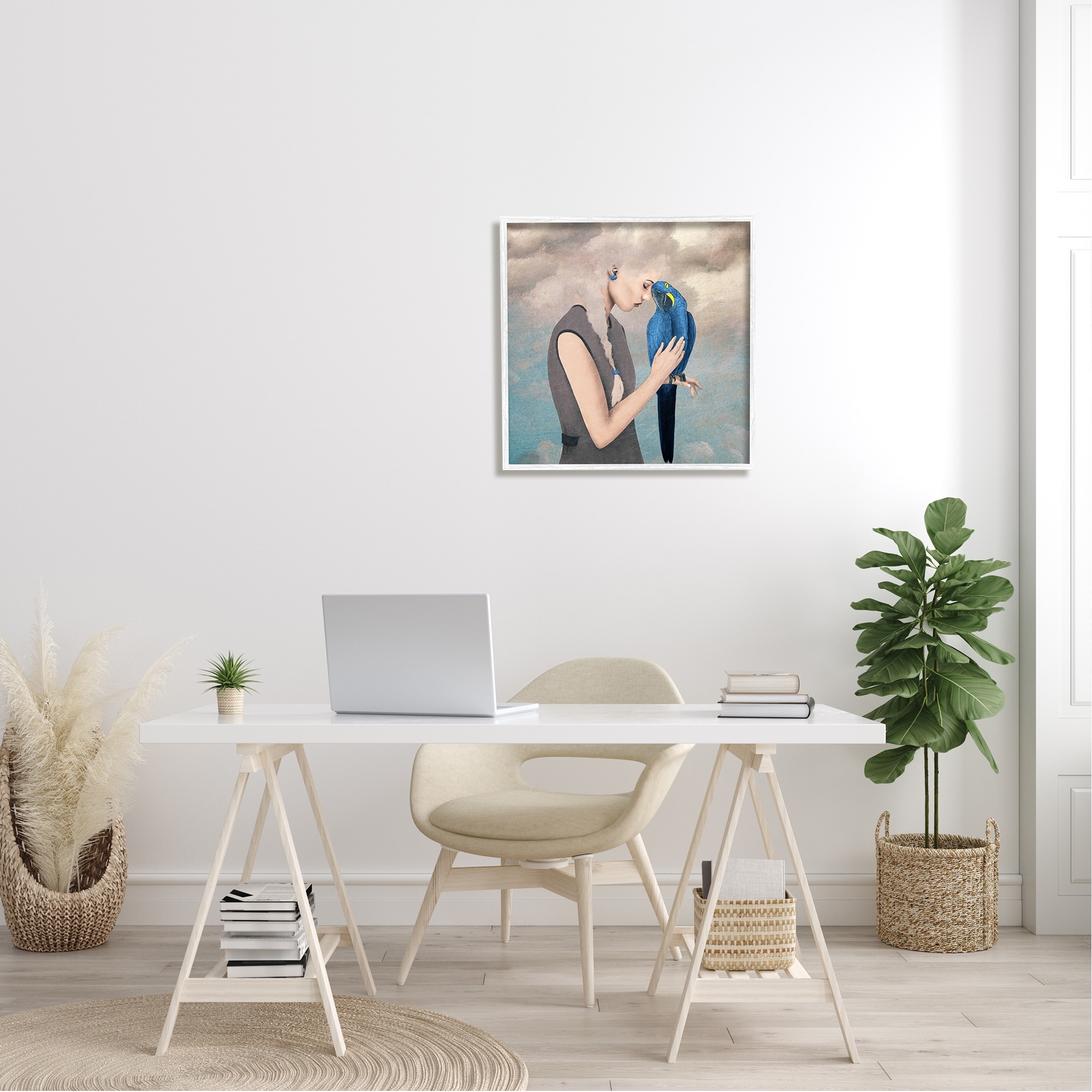 Stupell Industries Dreamy Cloud Hair Woman Vibrant Blue Parrot Framed Wall Art, 24 x 24, Design by Paula Belle Flores