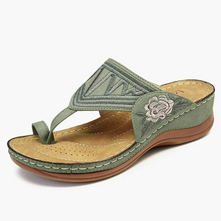 

Embroidery Orthopedic Comfy Flip Flop Sandals Open Toe Summer Outdoor Slippers Wedges Slippers for Women