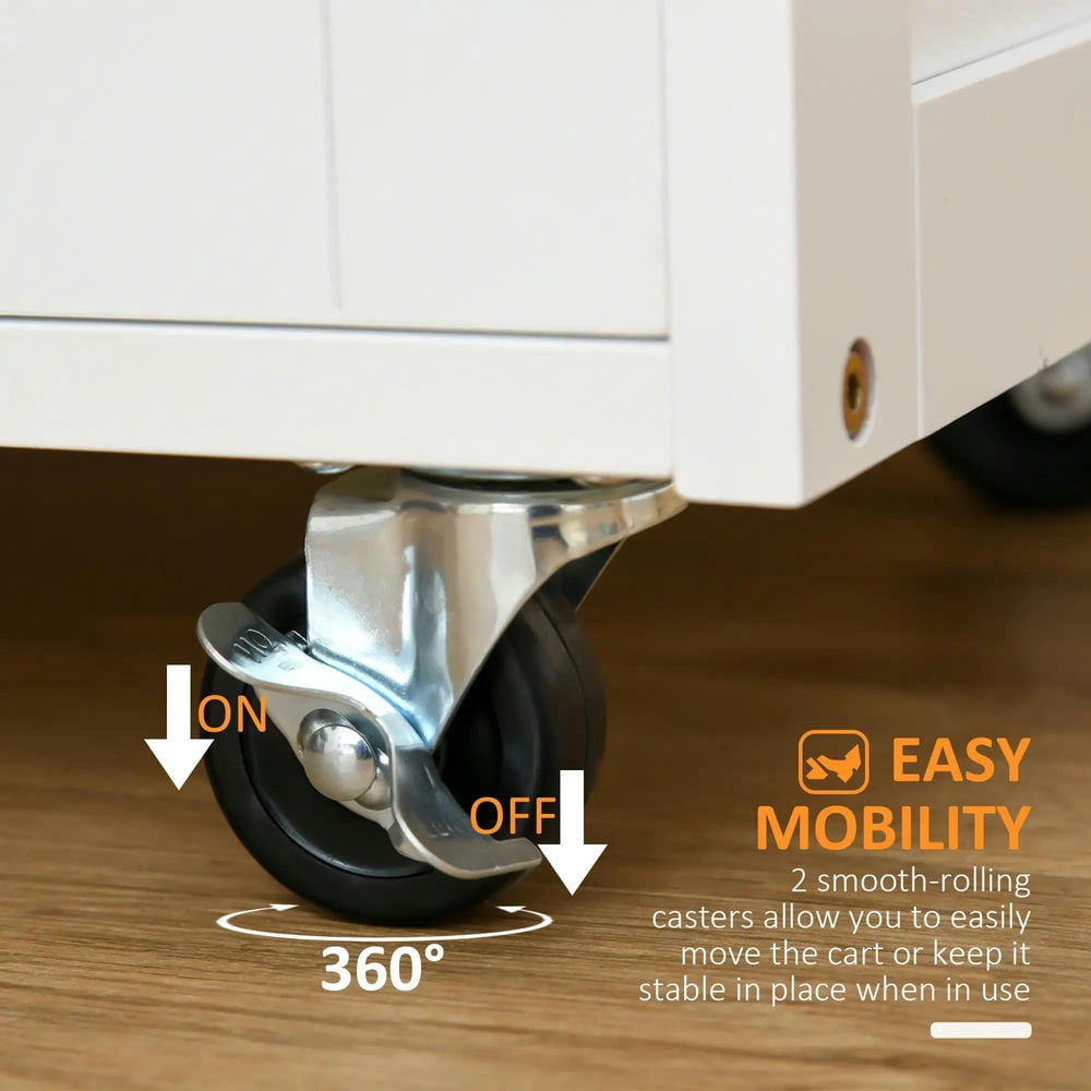 Topcobe Rolling Kitchen Cart, Kitchen Island with Storage Drawer, 9-bottle Wine Rack, Door Cabinets, Wooden Countertop, Modern Furniture, Kitchen Island Carts for Indoor, White
