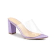 thumbnail image 1 of BLISSFUL STEP Women's Clear Point Toe High Block Heel Mules Slides Sandals Purple 9.5, 1 of 7