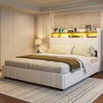 thumbnail image 4 of ARICOEASY 49.2” Tall California King Size Platform Bed Frames with 2-Tier LED Storage Velvet Wingback Headboard & 2 Storage Drawers, USB & Type-C Charging Ports, White, 4 of 9