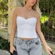 thumbnail image 1 of Top Sin Tirantes De Verano Top corto sin mangas para mujer, corpiño plisado sin espalda, traje de calle superior (blanco L) Cgtredaw Para estrenar, 1 of 9