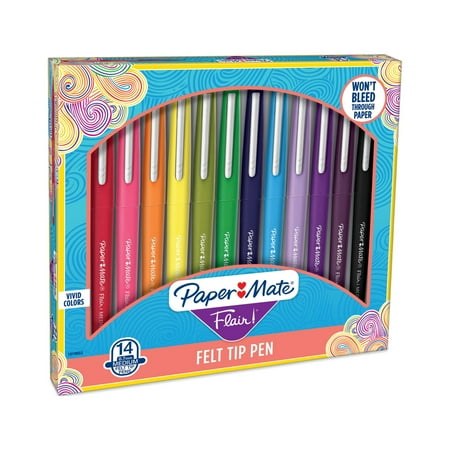 Paper Mate Flair Felt Tip Pens, Medium Point, Vivid Colors, 14 Count