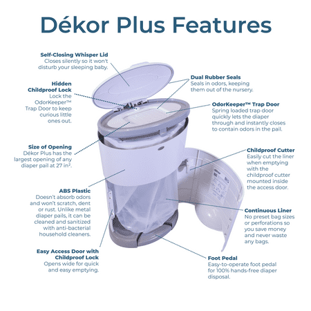 Dekor Plus Hands-Free Diaper Pail | Soft Blue