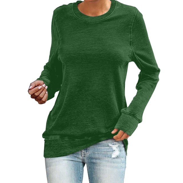 Pxiakgy T-Shirts pour Femmes T-Shirts Décontractés Col Rond Chandail en Molleton Manches Courtes Longues Chemise Douce Ample Verte + 5TG