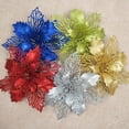thumbnail image 4 of Ejiaya 12 Pieces 4" Glitter Christmas Flowers Champagne Poinsettia Artificial Flower Christmas Tree Flowers Wreath Tree Ornaments, 4 of 5