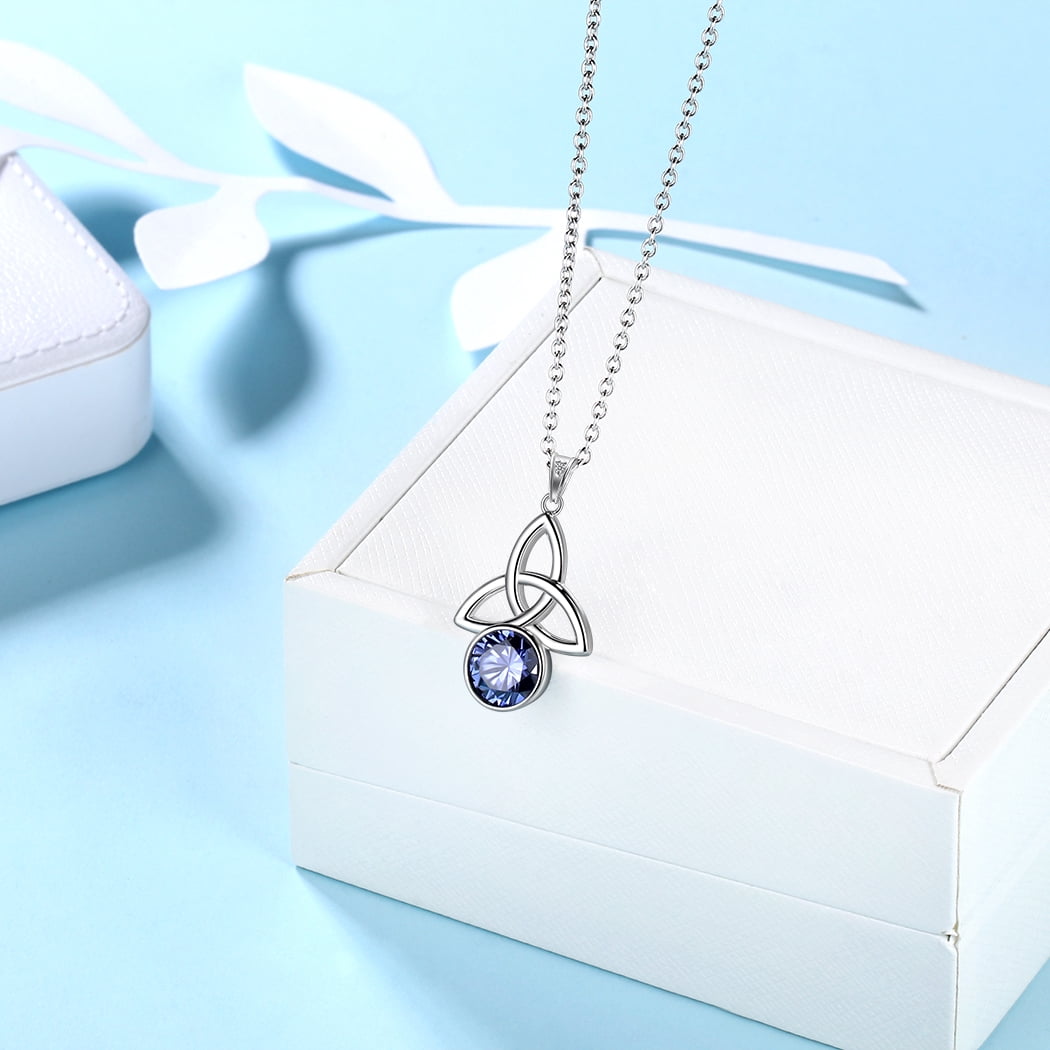 925 Sterling Silver Celtic Knot Necklace for Women June Birthstone Tanzanite Gemstone Trinity Triquetra Irish Pendant Jewelry Birthday Gift Hipunk