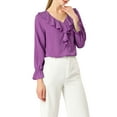 thumbnail image 5 of Unique Bargains Women's Ruffle V Neck Chiffon Work Office Peasant Blouse XL Purple, 5 of 7