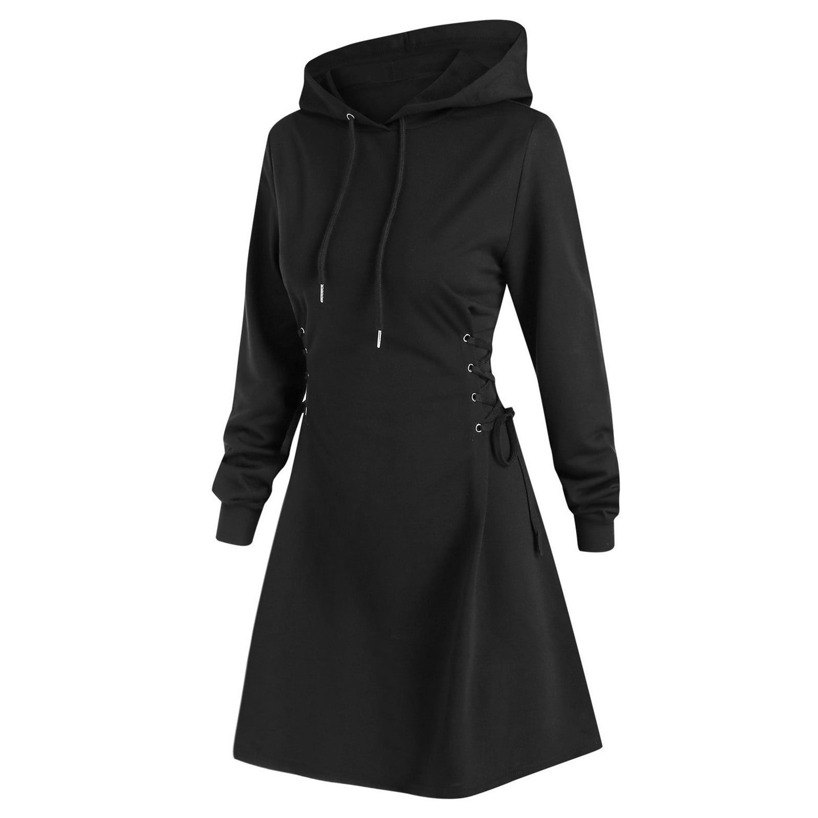WXLWZYWL Casual Fall/Winter Short Dresses for Women 2024 Womens Hoodies skirt Long Sleeve Drawstring Tunic Tops Teens Preppy Trendy Casual Athletic Solid Color Tops