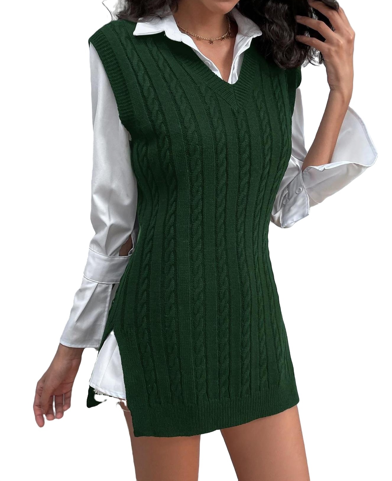 Casual Plain V neck Dark Green Women Sweater Vests (Women's) - Walmart.com