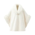 thumbnail image 2 of Fewfanhot Women Faux Fur Trim Cardigan Cloak Tweed Poncho Cape, Thick Warm Lined Wrap Coat for Fall Winter, 2 of 5