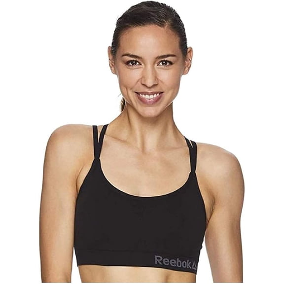 Reebok Women's Strappy Sports Bra - Racerback Medium Impact Bralette w/Removable Cups - Small