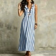 thumbnail image 6 of Eawtki Women's V Neck Sleeveless Maxi Dress Ruffle Trim Vertical Stripes With Pockets Loose Fit Casual Beach Dress, 6 of 6