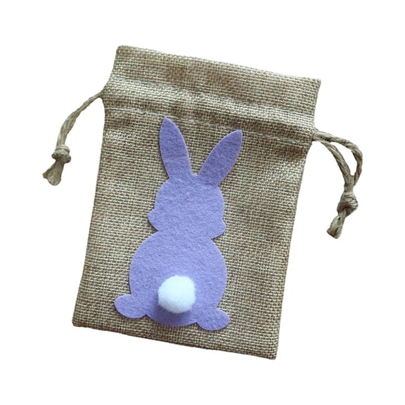 Easter Bunny Decor Drawstring Burlap Bag 4x5.5inch for Kids Birthday Party Accessory Durable Lightweight Easily Open or Close Washable