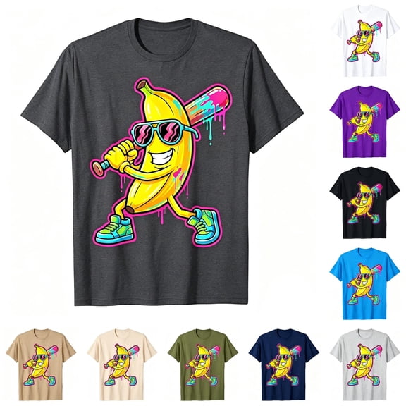 JAJAHO Boys Funny Graphic Tees Baseball Banana Printed Short Sleeve Crew Neck T-Shirts For Kids 2-13Y