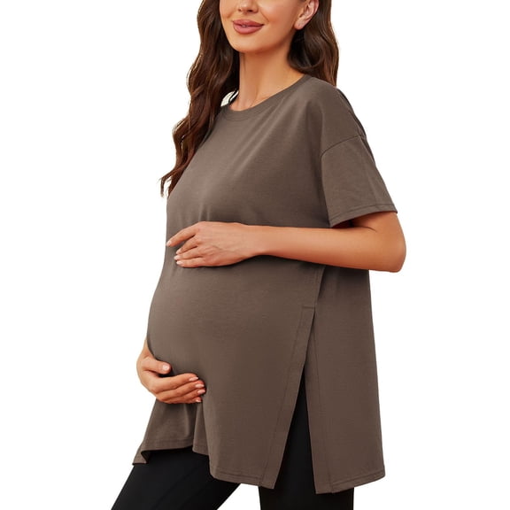 Womens Tops Short Sleeve Summer Tops For Women Casual Maternity Split Side Pregnancy Blouses Loose Fit Maternity Clothes Womens T Shirts