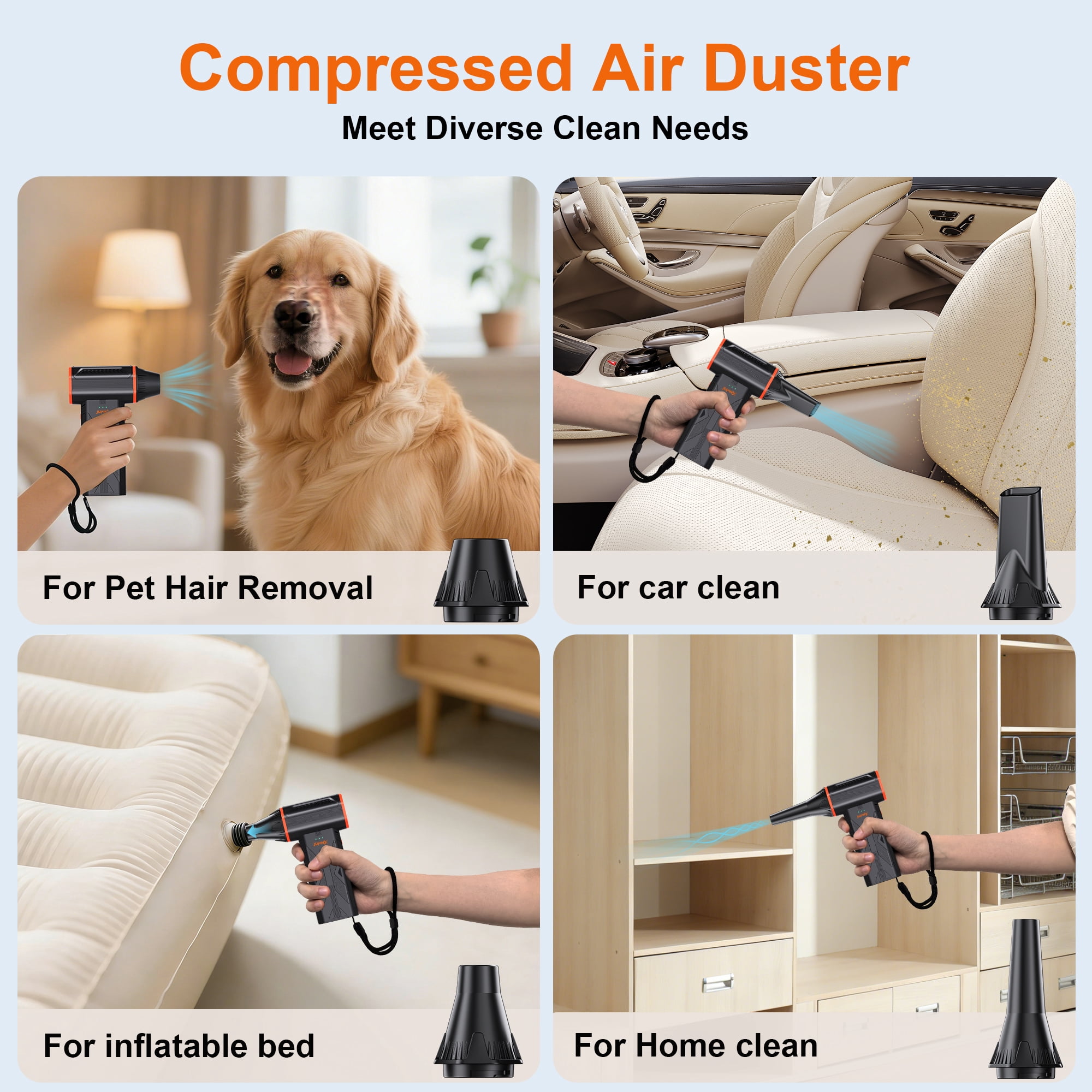 JUFINX 2-in-1 Compressed Air Duster,with Vacuum Pumping of Storage Bag, 150000 RPM Electronic Air Blower, Portable Cleaner for Laptop,PC,Car, Keyboard