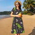 thumbnail image 4 of Balery Dinosaur Skeleton Vestidos sueltos de manga corta para mujer, vestidos de verano 2025, vestidos casuales de corte A con vuelo., 4 of 6
