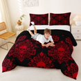 thumbnail image 3 of Homewish Bohemian Skull Queen Comforter Set,Black Red Damask Comforter Sets Queen,Halloween Duvet,Black Reversible,3 Pieces,1 Comforter and 2 Pillowcases, 3 of 7