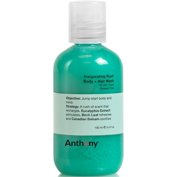 Anthony Invigorating Rush Hair and Body Wash, 3.4 Fl Oz, Contains Eucalyptus Extract, Canadian Balsam, Birch Leaf, 2-In-1 Formula For Hair and Body, That Cleanses, Refreshes, Hydrates and Soothes