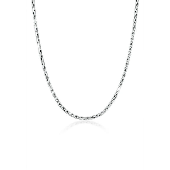 KUZZOI Men 0.16" Wheat Braided Chain Necklace 925 Silver 20inch