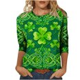 thumbnail image 2 of Xdegoge St Pattys Shirts Women Clover Print 3/4 Sleeve T-Shirt, Green Irish Holiday Casual Tops, 2 of 5