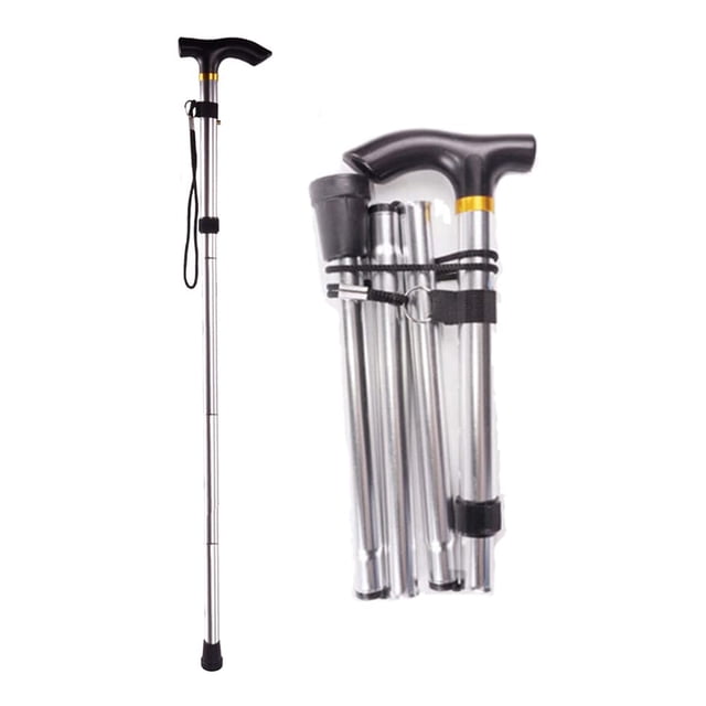 Bastón plegable para mujeres y hombres mayores, ligero y plegable para el equilibrio de personas mayores, ajustable, con muletas para adultos (plateado).