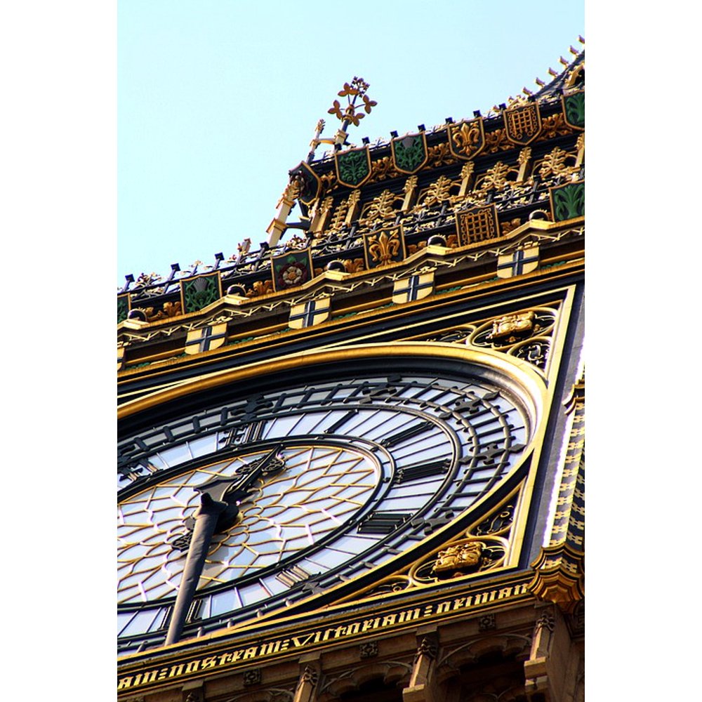 UK United Kingdom Landmark England Clock Big Ben12 Inch By 18 Inch Laminated Poster With Bright