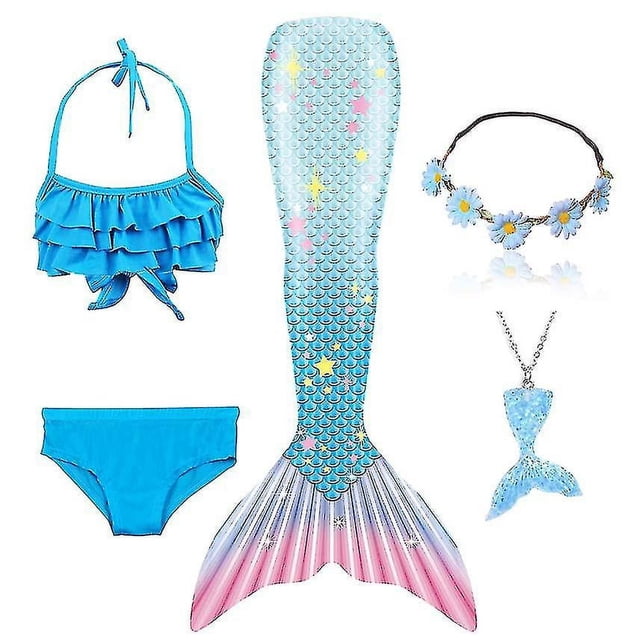 2023-5 unids/set traje de baño de cola de sirena para niñas disfraz de sirenita Cosplay ropa de playa traje de baño-1