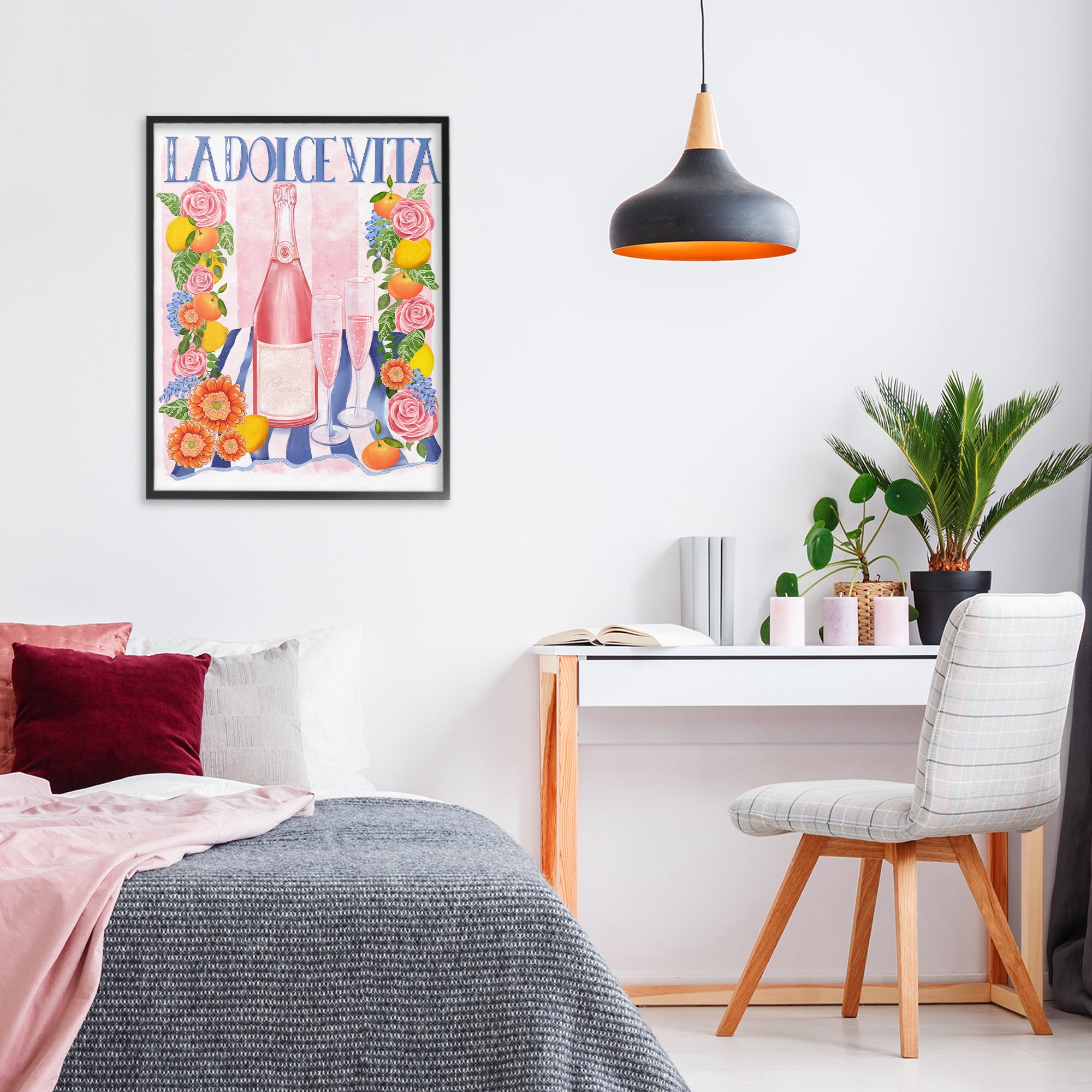 Stupell Industries Pink Champagne Picnic Black Framed Giclee Art, design by Lori Mosley
