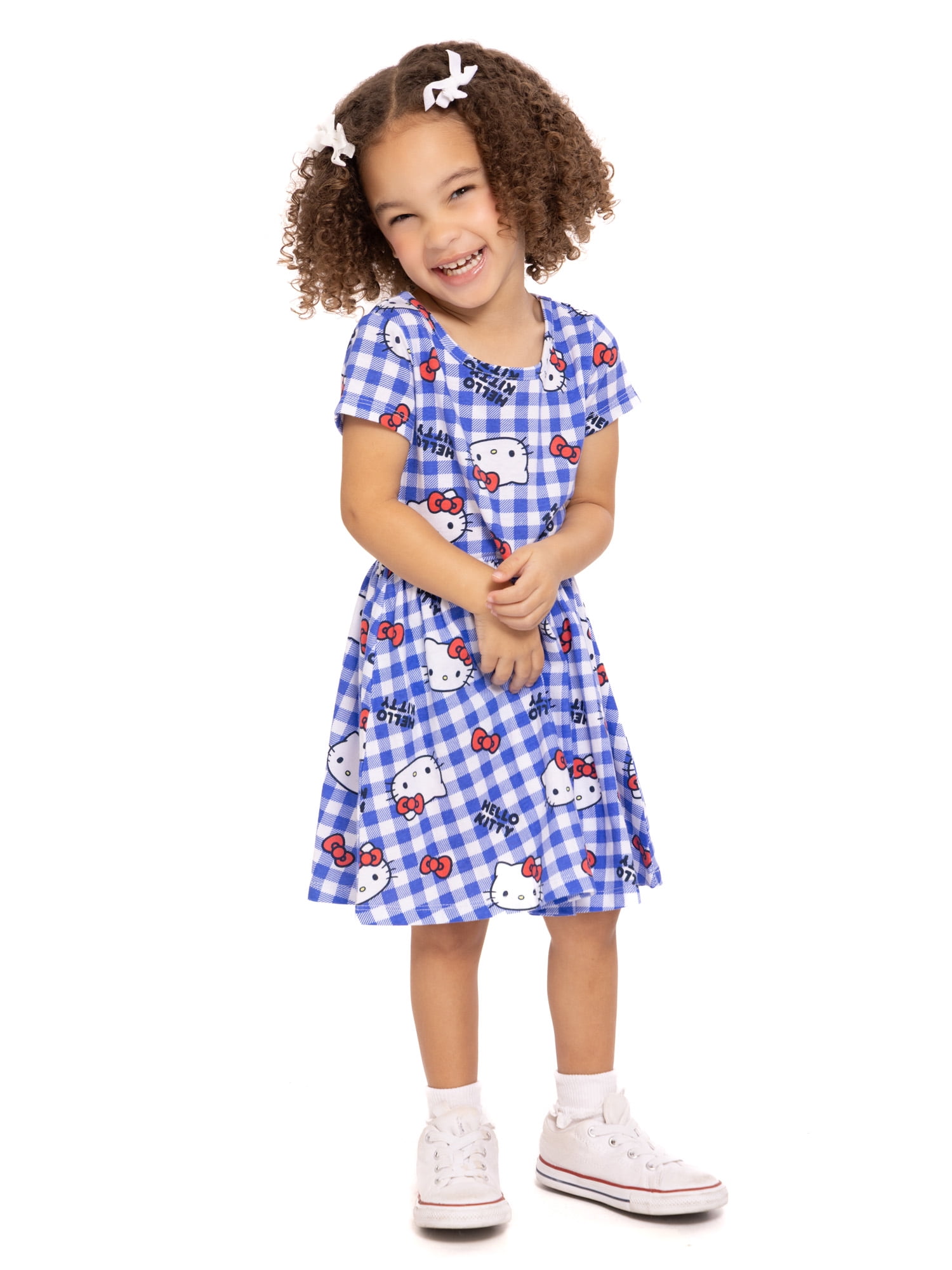 Hello Kitty Toddler Girl Allover Print Dress with Short Sleeves, Sizes 12M-5T