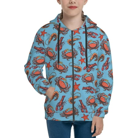 

Hoodies for Women Starfish Shrimp Crabs Long Sleeve Sweatshirt Drawstring Zip Up Hoodie with Pockets Teen Girl Clothes