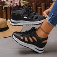 thumbnail image 5 of Women's Wedge Sandals Hollow out Leather Platform Sneakers Closed Toe Lace up Thick Soft Sole Cushioned Athletic Tennis Walking Shoes Black Size 8, 5 of 7